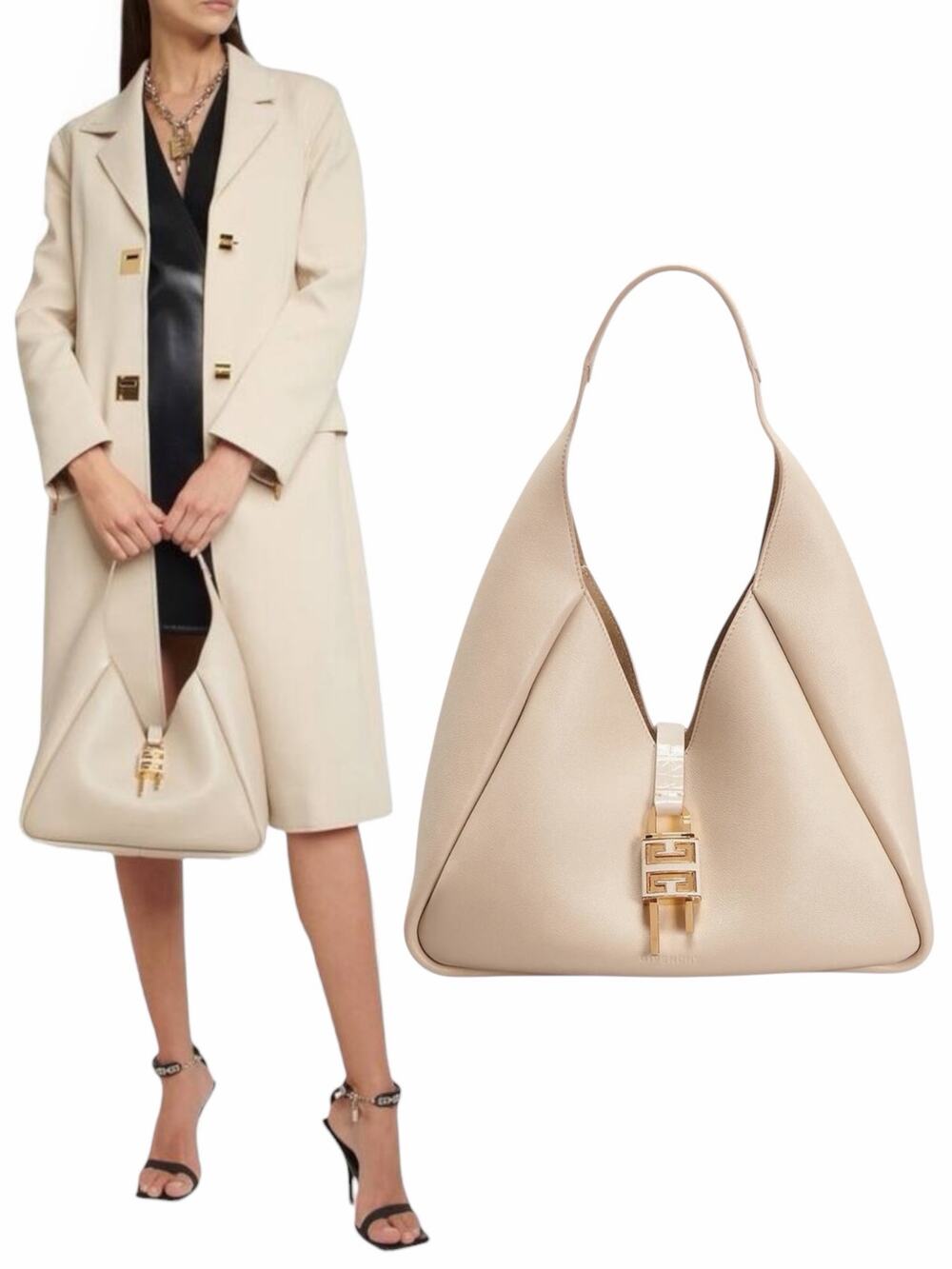 Givenchy Mediuum G Padlock Leather Hobo Bag Natural Beige Gold